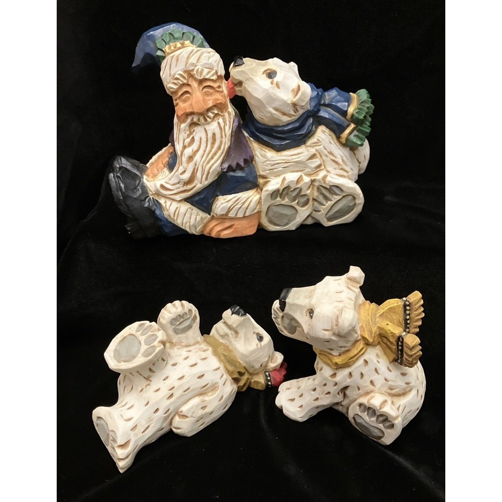 David Frykman Santa and Polar Bear Cubs Vintage Figurines Set of 3 1997